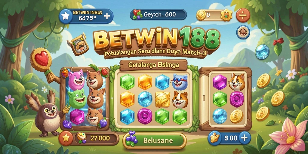 Tampilan gameplay <strong>BETWIN188</strong> dengan kombinasi permata yang berwarna-warni.
