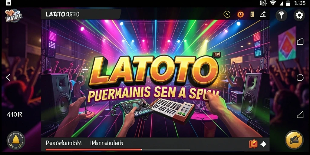 Screenshot utama LATOTO menampilkan gameplay musik yang penuh warna.