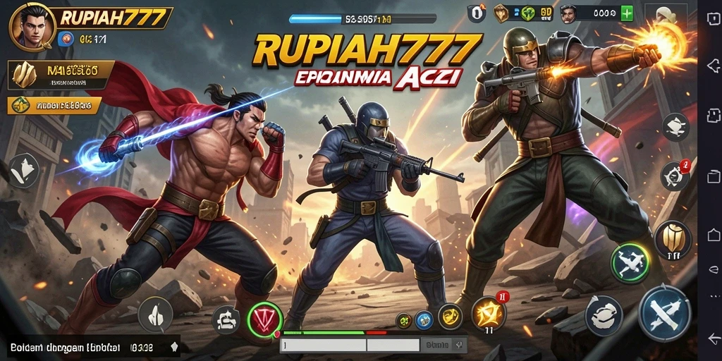 Tampilan gameplay menegangkan dalam RUPIAH777 dengan aksi bertempur yang intens.