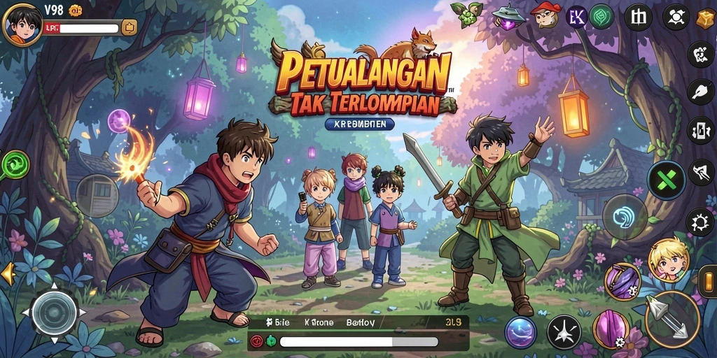 Tampilan gameplay V98 yang menampilkan karakter anime favorit.